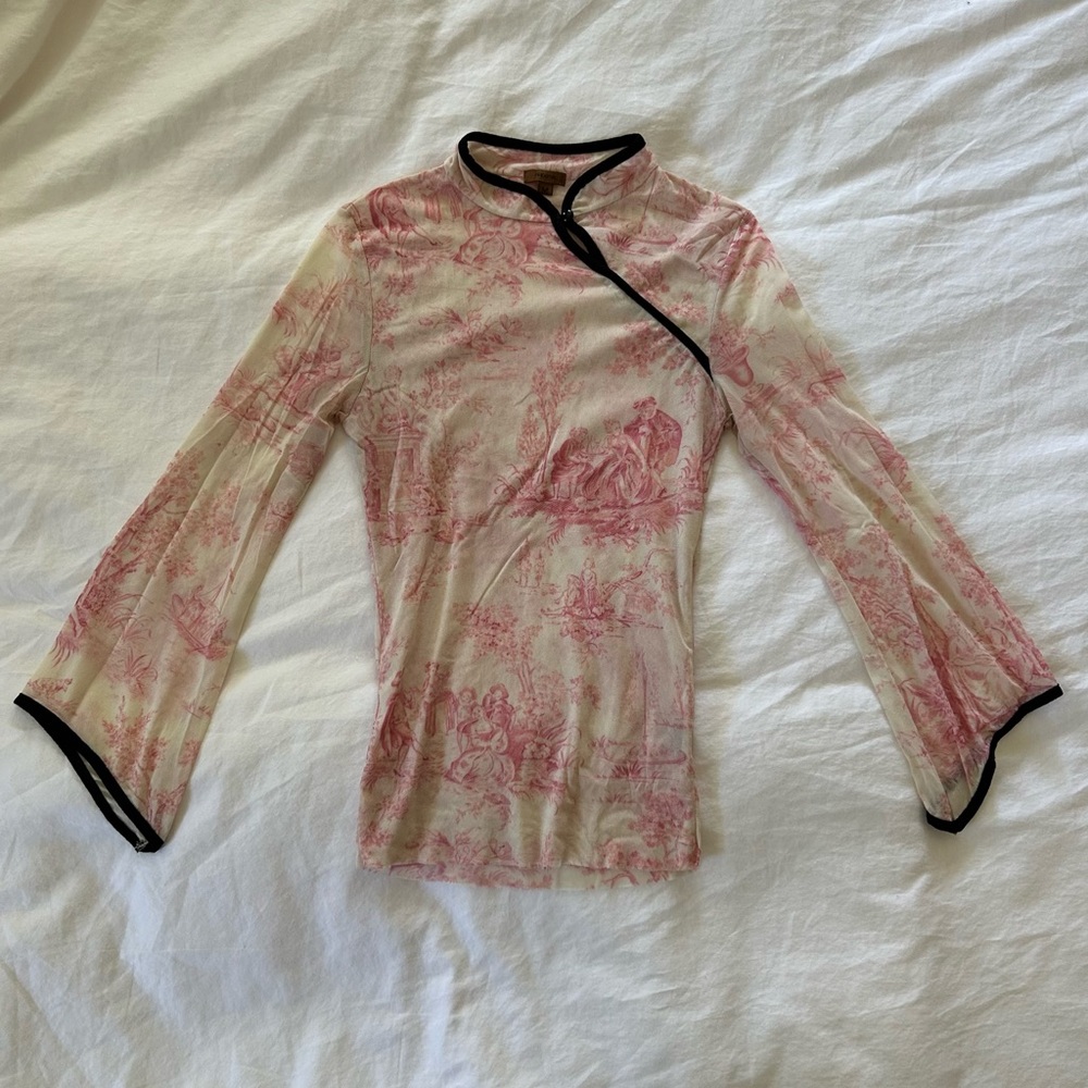 Vintage y2k 00s mesh mandarin collar rococo top size M